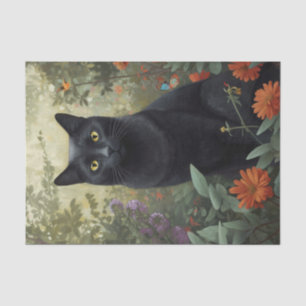 Papier Mousseline Joli chat floral noir