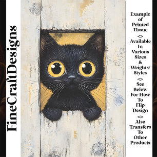 Papier Mousseline Joli Chat Noir Kitten Se Cachant Regardant AQ7 Déc