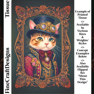 Papier Mousseline Joli Chat Steampunk, Chapeau Haut de Forme, Cadre