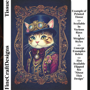 Papier Mousseline Joli Chat Steampunk, Chapeau Haut de Forme, Cadre