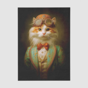 Papier Mousseline Joli Chat Steampunk en Veste Sarcelle ER8 Découpag