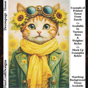 Papier Mousseline Joli Chat Steampunk Tournesol Rouquin FE6 Découpag