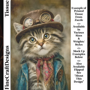 Papier Mousseline Joli chaton tabby steampunk avec chapeau DN6L déco