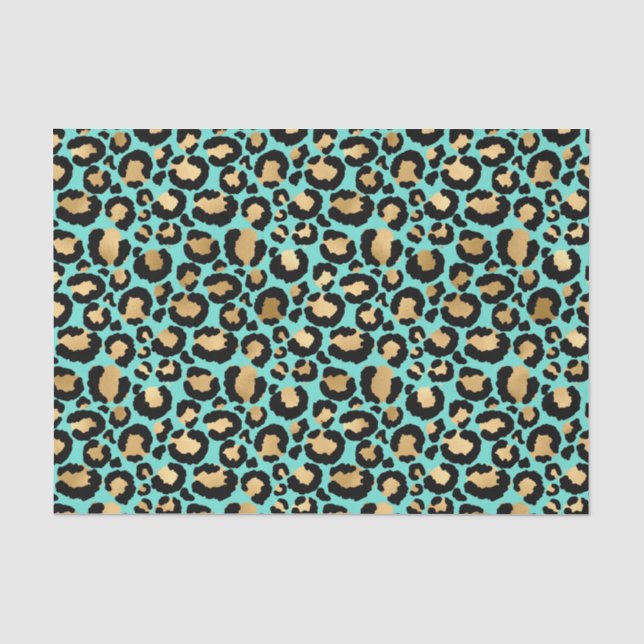 Papier Mousseline Joli Cheetah Imprimer Turquoise et noir d'or (Recto)