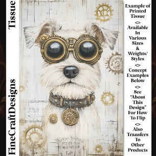 Papier Mousseline Joli chien blanc Steampunk avec lunettes CY4 décou
