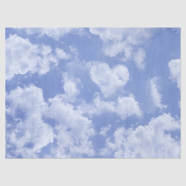 Papier Mousseline Joli ciel bleu avec nuage en forme de cœur gai et  (Recto)