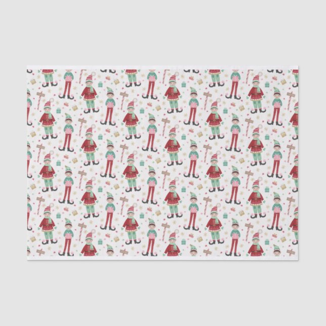 Papier Mousseline Joli elfe de Noël illustré (Recto)