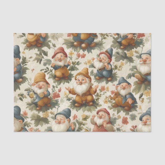 Papier Mousseline Joli gnome et fleurs design (Recto)