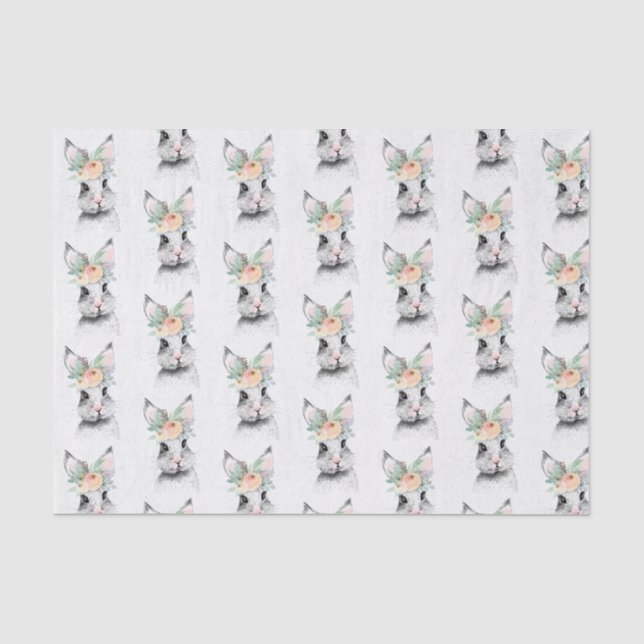 Papier Mousseline Joli lapin de Pâques Floral (Recto)