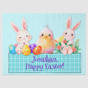 Papier Mousseline Joli lapin de Pâques oeufs de poussins bleu