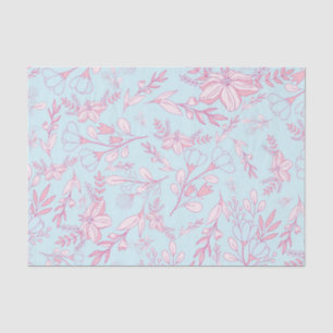 Papier Mousseline Joli motif floral féminin rose et bleu