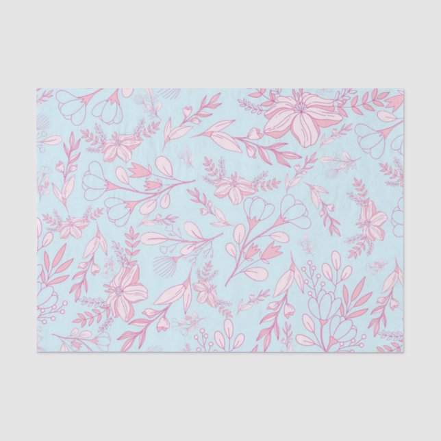 Papier Mousseline Joli motif floral féminin rose et bleu (Recto)