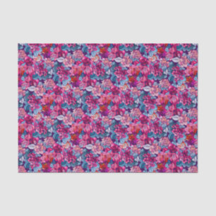 Papier Mousseline Joli motif floral rose violet bleu