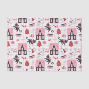 Papier Mousseline Joli Noël Kitty Chat Motif