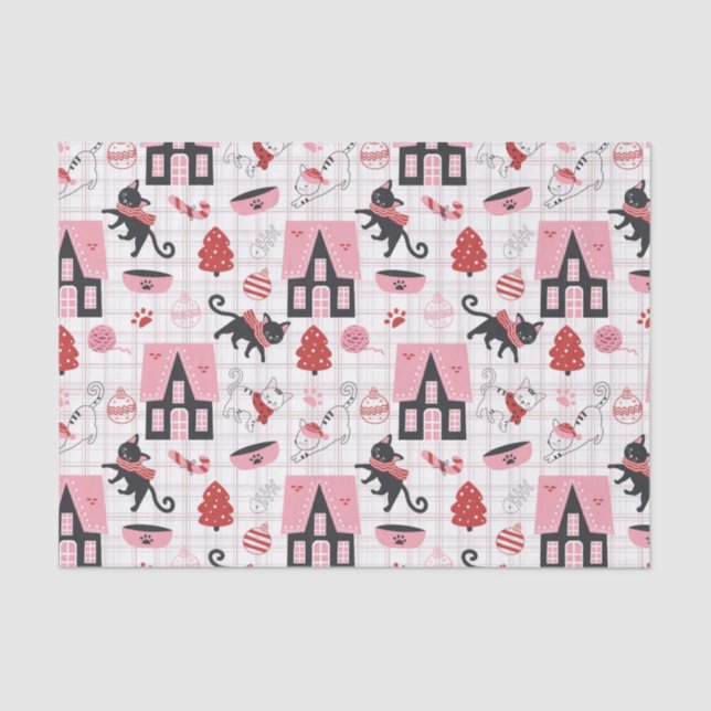 Papier Mousseline Joli Noël Kitty Chat Motif (Recto)