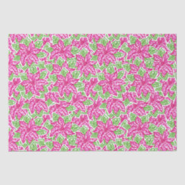 Papier Mousseline Joli Noël rose et vert Poinsettias