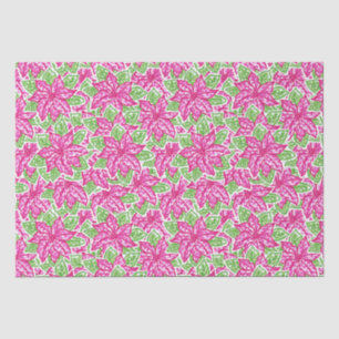 Papier Mousseline Joli Noël rose et vert Poinsettias