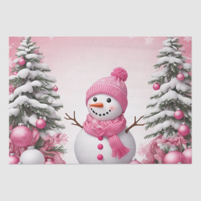 Papier Mousseline Joli Noël Rose Snowman & Trees (Recto)
