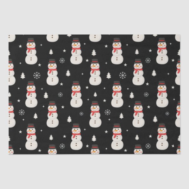 Papier Mousseline Joli Noël Snowman Noir (Recto)