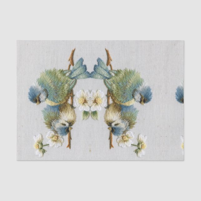 Papier Mousseline joli oiseau à broderie turquoise à la menthe (Recto)