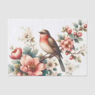 Papier Mousseline Joli oiseau amoureux fleurs découpage
