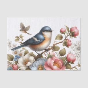 Papier Mousseline Joli oiseau amoureux fleurs découpage