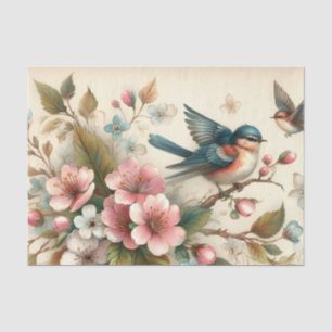 Papier Mousseline Joli oiseau amoureux fleurs découpage