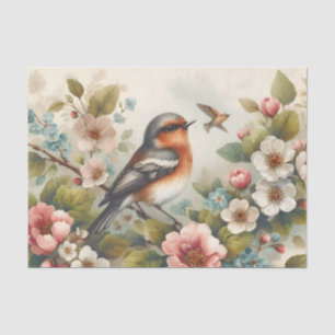 Papier Mousseline Joli oiseau amoureux fleurs découpage