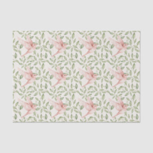 Papier Mousseline Joli oiseau rose et feuillage vert.