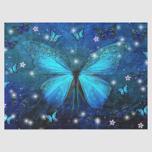 Papier Mousseline Joli Papillons Bleus (Recto)