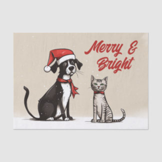 Papier Mousseline Joli Père Noël Chien et Chat Joyeux et Bright Chri
