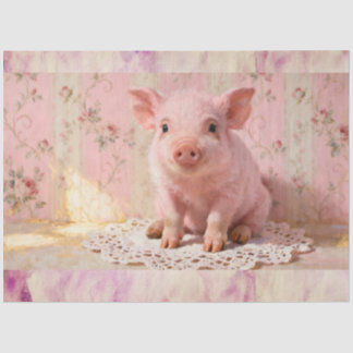 Papier Mousseline Joli porcelet à la ferme en rose