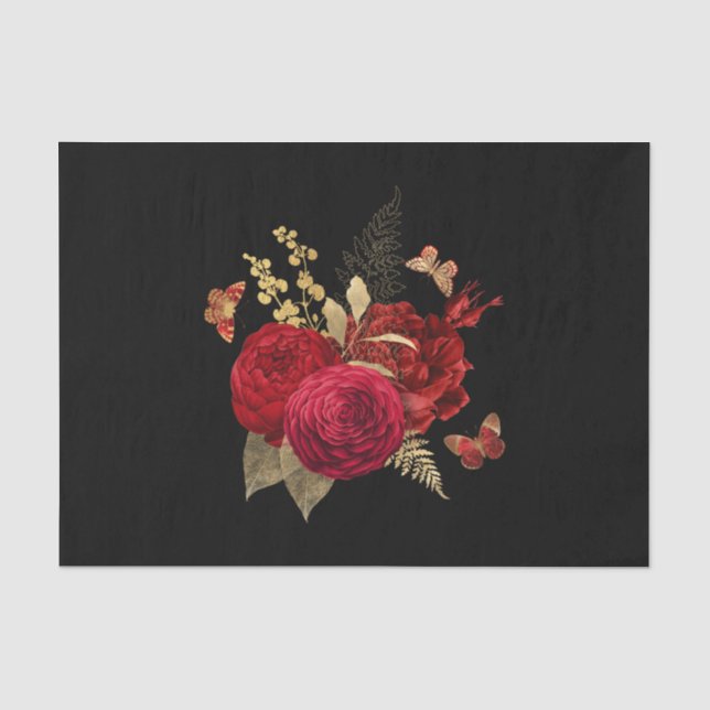 Papier Mousseline Joli Rose d'aquarelle rouge or (Recto)