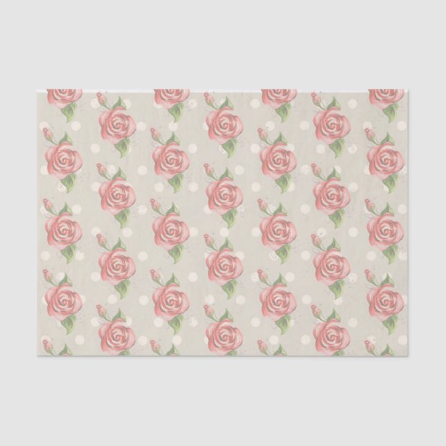 Papier Mousseline Joli rose Roses et points Monogramme (Recto)