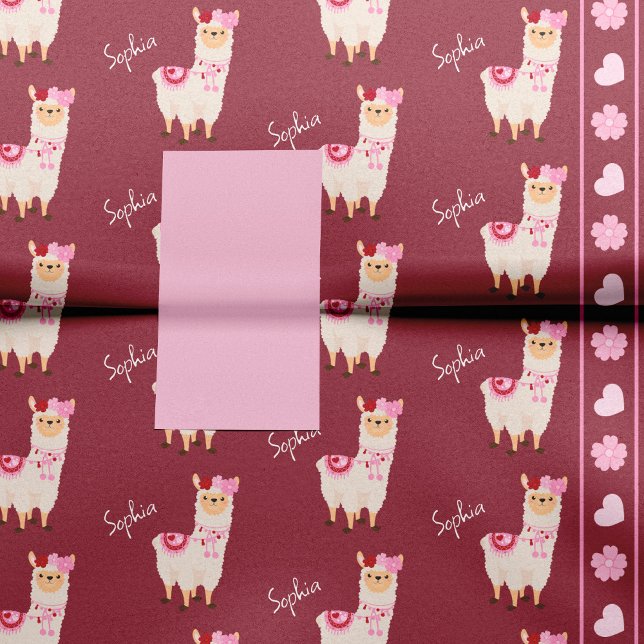 Papier Mousseline Joli rose Saint Valentin Llama Little Girl Name (Créateur téléchargé)