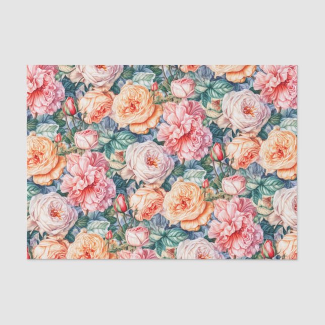 Papier Mousseline Joli Roses rose et rose (Recto)