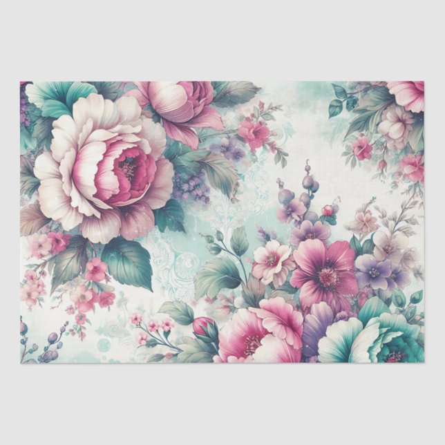 Papier Mousseline Joli Shabby Chic Floral Anniversaire (Recto)