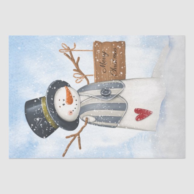 Papier Mousseline Joli Snowman Enfants Aquarelle hiver Noël (Recto)