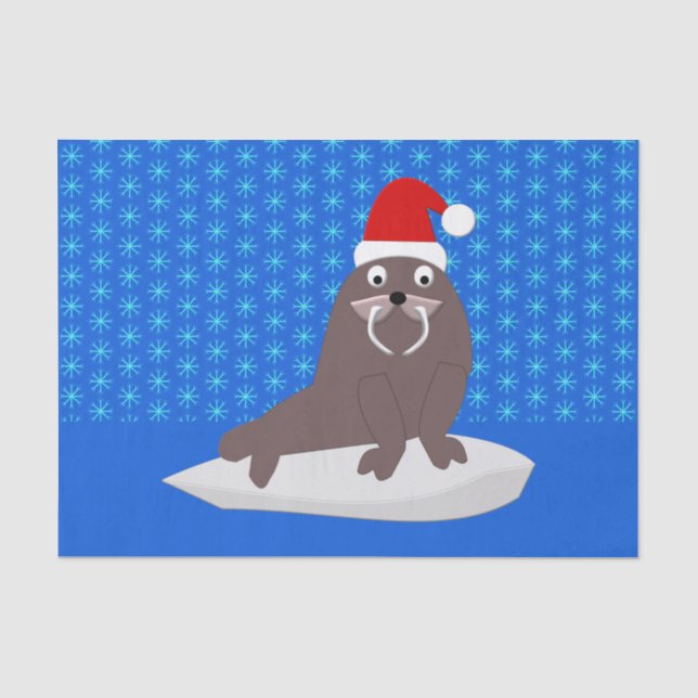 Papier Mousseline Joli Walrus de Noël et Snowflakes (Recto)