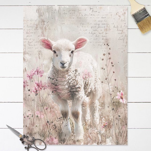 Papier Mousseline Jolie agneau rose Fleurs sauvages découpage (Créateur téléchargé)