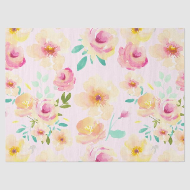 Papier Mousseline Jolie aquarelle de jaune de rose de pêche florale (Recto)