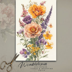 Papier Mousseline Jolie aquarelle Fleur sauvage Bouquet Découpage
