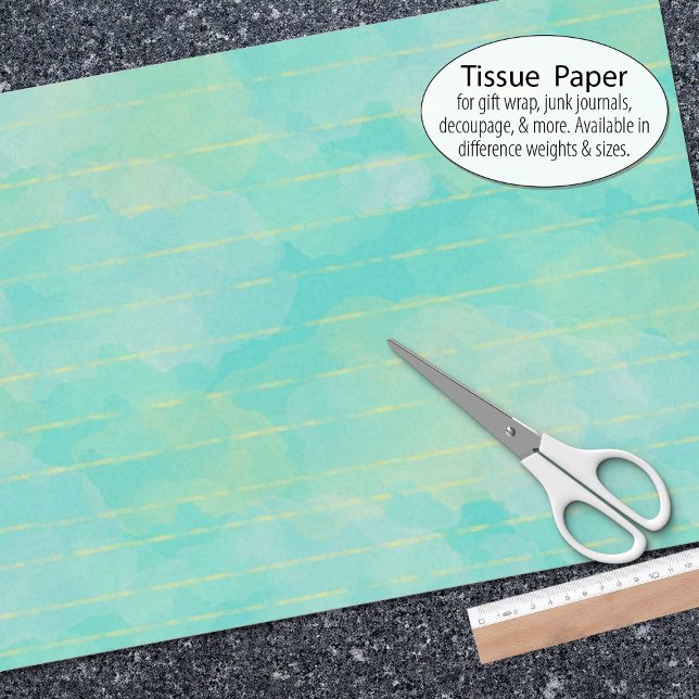 Papier Mousseline Jolie aquarelle verte à rayures Aqua (Tissue paper for gift wrap and decoupage)