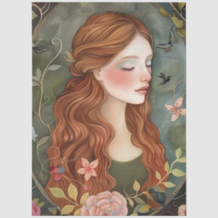 Papier Mousseline Jolie dame victorienne Fleurs sauvages Whimsical