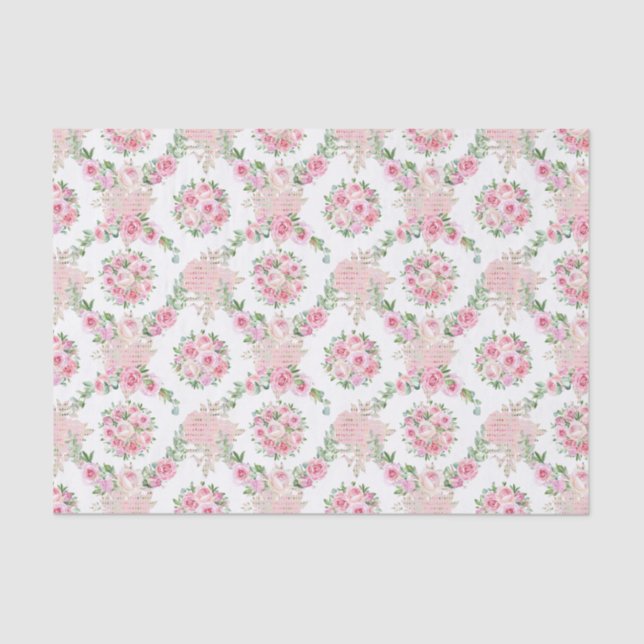 Papier Mousseline Jolie et douce fleurs roses motif Decoupage (Recto)