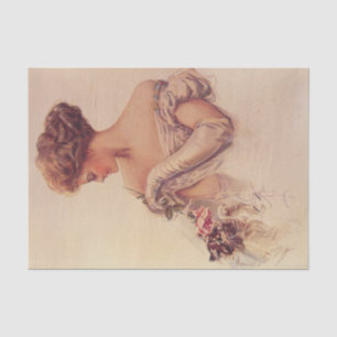 Papier Mousseline Jolie femme tenant un chaton (par Harrison Fisher)