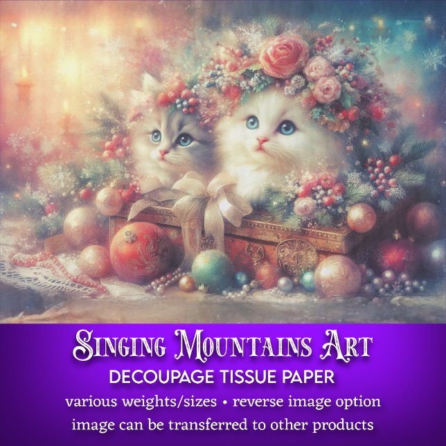 Papier Mousseline Jolie fête Noël chatons Découpage (Créateur téléchargé)