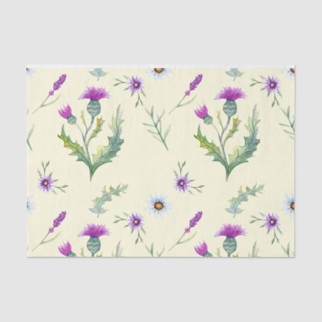 Papier Mousseline Jolie fleur de chardon violet, arrière - plan jaun (Recto)