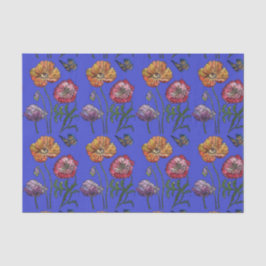 Papier Mousseline Jolie Fleur de Pavot Floral Bleu Motif Aquarelle