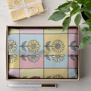 Papier Mousseline Jolie marguerite Fleurs motif Rouge Rose Aqua Bleu